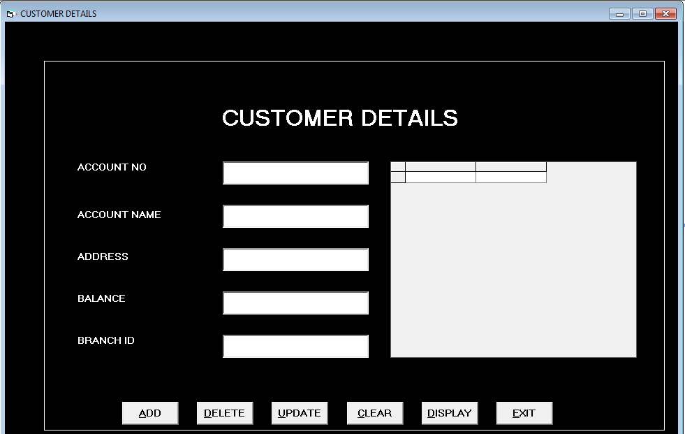 Form Customer Details - bank management system in vb 6.0 using ms access.