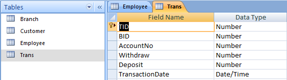 Transaction Table - Bank Management System