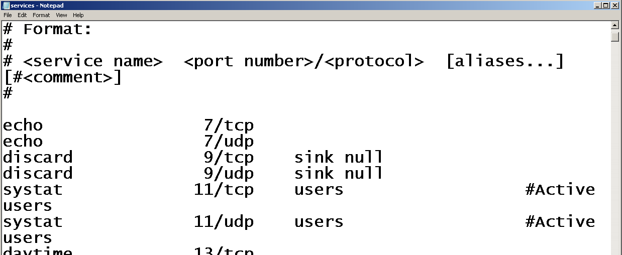(TCP and UDP) Services and Port Numbers on Windows