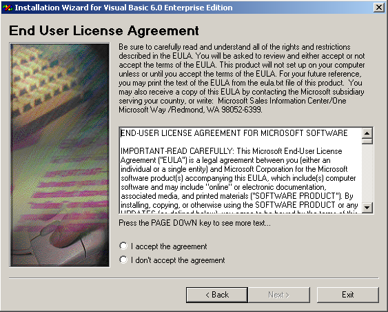 Visual Basic Installation - End User License Agreement