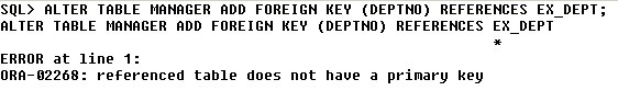 Figure 3: Alter Table MANAGER for Foreign Key - Error