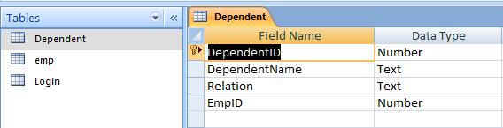 Dependent Table in Design View