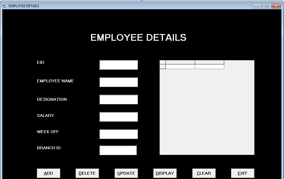 Form Employee Details - Bank Management System