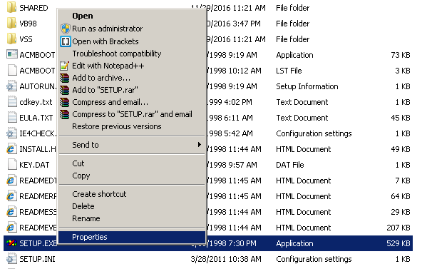 Visual Basic 6.0 Setup.exe - go to properties