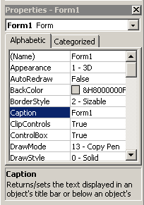 Visual Basics basics - Properties Window