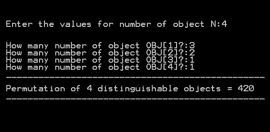 Output 3 - Permutation of indistinguishable Objects