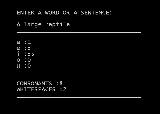Output - C Program to count the frequency of vowels