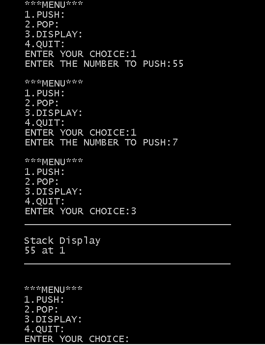 Output - C Program to Implement a Stack