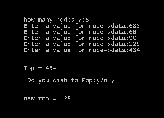 Output - Stack using Linked List