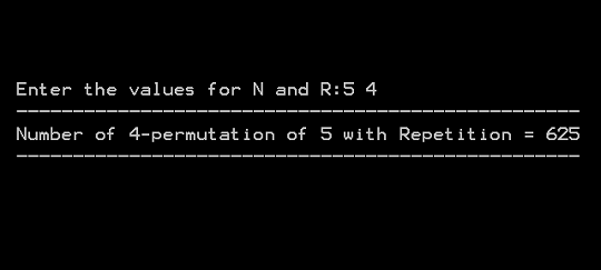Output 2 - Permutation With Repetition Allowed