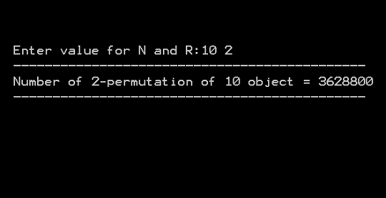 Output 1 - Permutation With No Repetition