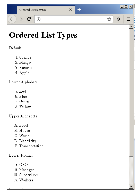 Output- Ordered Lists
