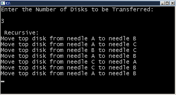 Output - Tower of Hanoi with Recursion