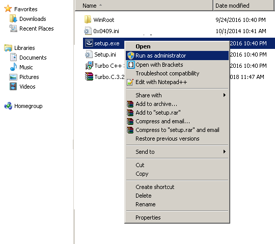 Run Setup as Administrator