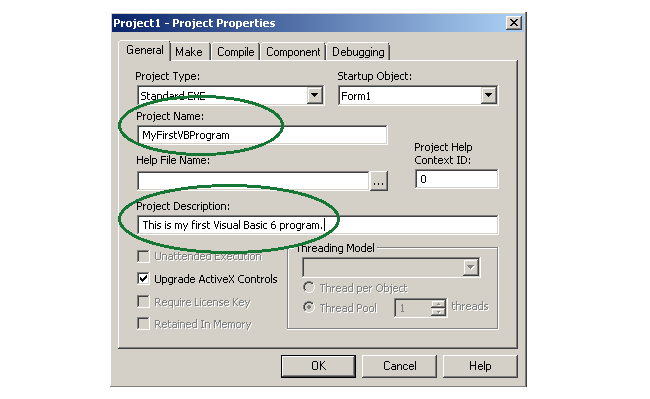 Project Properties - Naming a Project