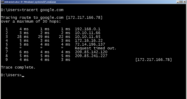 tracert google