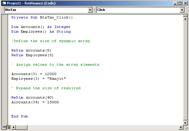 Dynamic Array - ReDim Statement