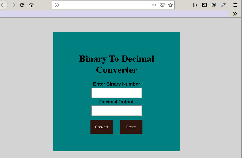 JavaScript Project -Output - Binary To Decimal Converter