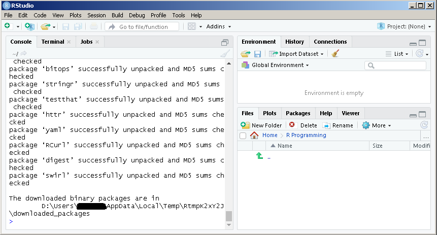 The swirl packages are downloaded and extracted in local temp directory