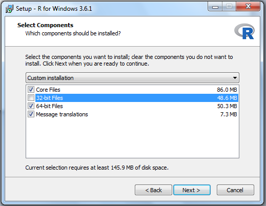 Select the required components to install