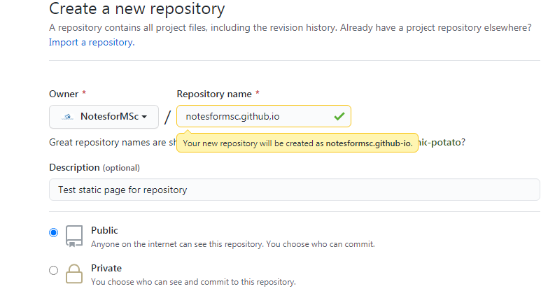 Figure 2 - Create a repository with same name as your account name.