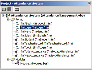 Figure1-Names of forms for Attendance Management Project