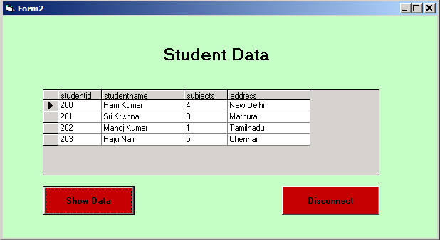 Student data is populated when you click Show Data button