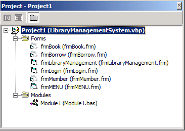 Project explorer showing all forms