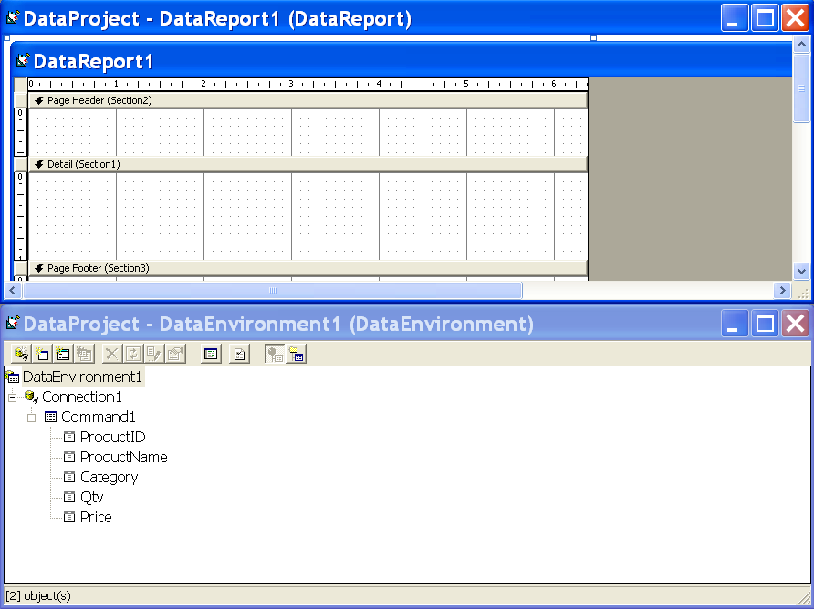 Figure 10 - DataReport1 Window Opens up when you click Datareport1 under Project explorer 