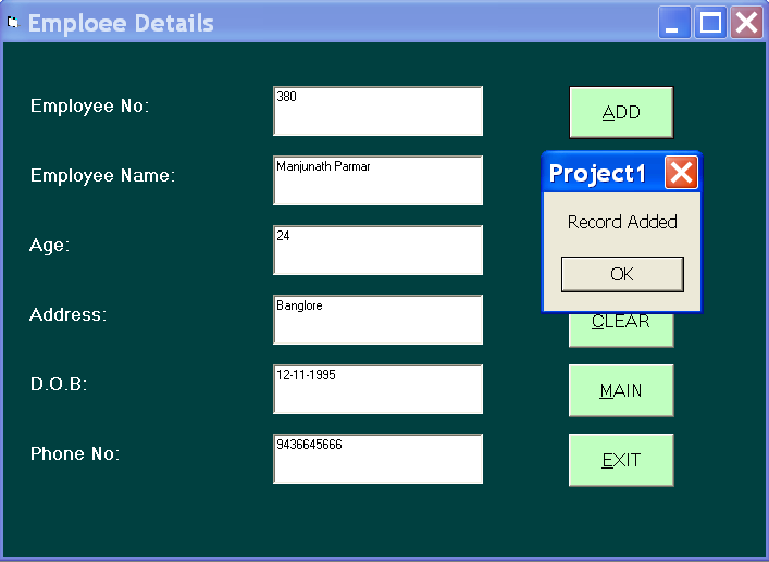 Figure 12 - Test 2 - Employee Record Added