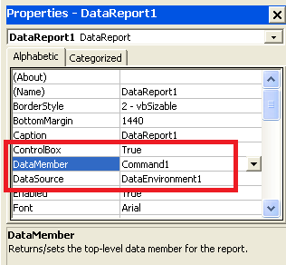 Figure 13 - Set the Data Source and Data Member for the DataReport1