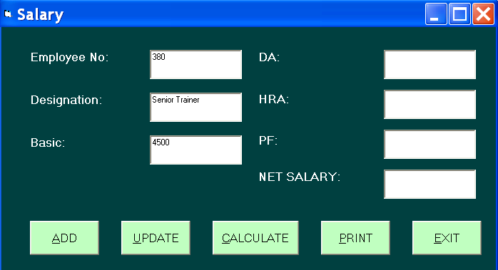 Figure 13 - Test 3 - Only enter Employee no, Designation, and Basic salary and click Calculate
