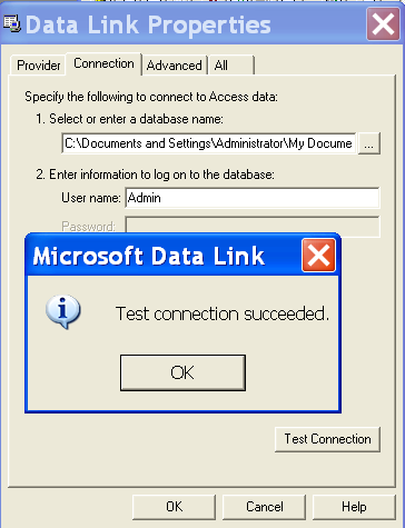 Figure 6 - Select the Database Product_list.mdb and Test the Connection