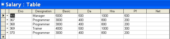 Figure 6 - Instance Of Salary Relation