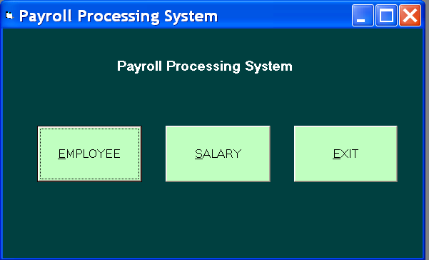 Figure 9 - Main Form of Payroll Processing System