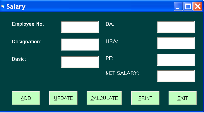 Figure 8 - Salary Form Of Payroll Processing System