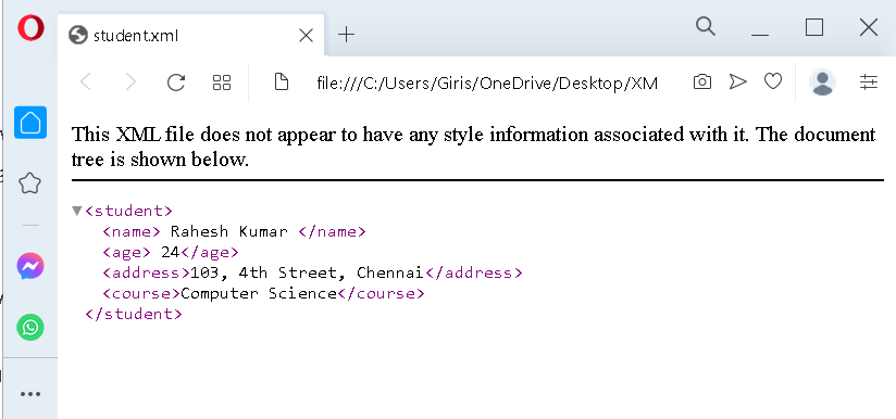 Figure 1 - A Hierarchical View XML document in Opera Brower.