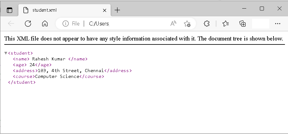 Figure 1 - Raw XML data is shown in HTML browser
