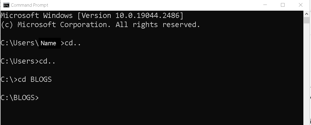 Figure 2 - Change the path of command prompt to a folder that has the markdown file.