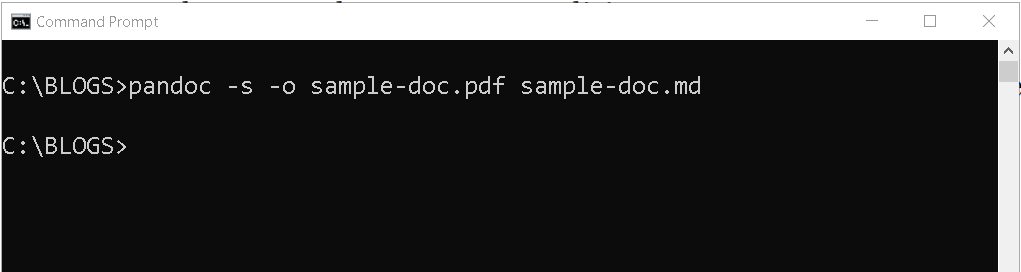 Figure 4 - Command to convert Markdown file to PDF 