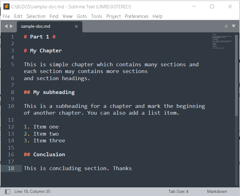 Figure 1 - Markdown document written using Sublime Text