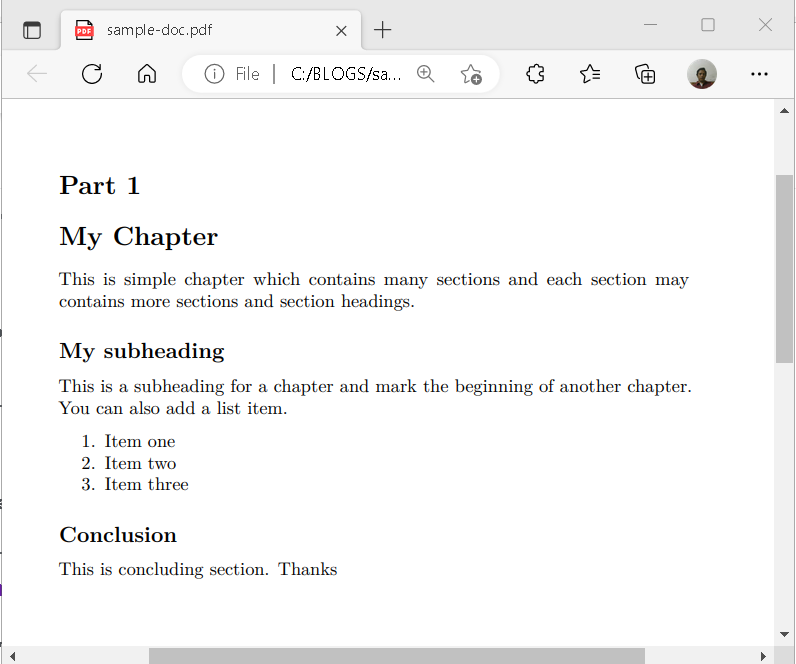 Figure 5 - Output PDF file after converting from Markdown document.