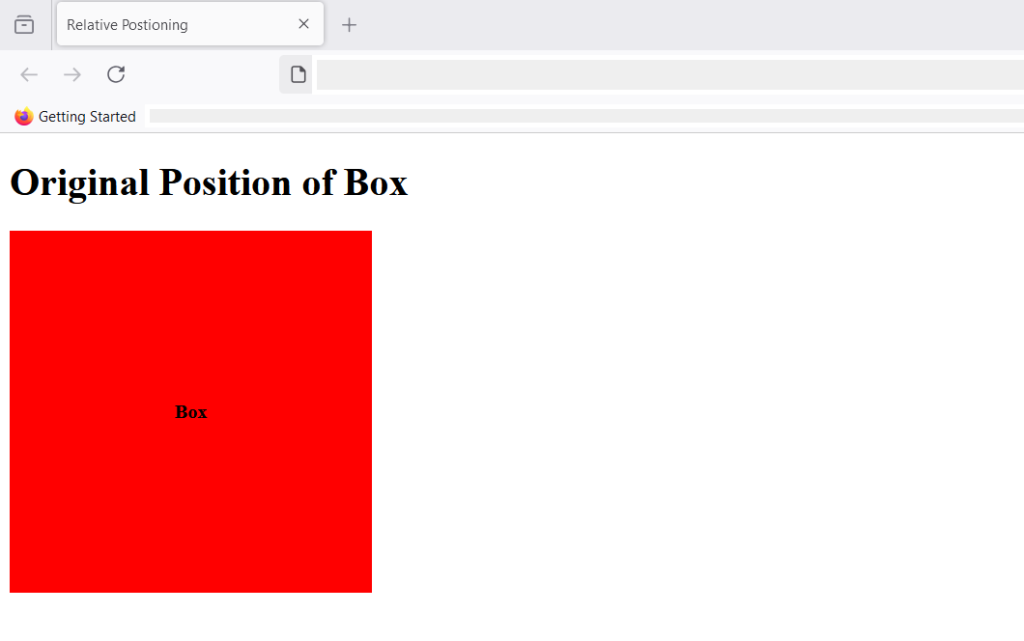 Figure 6: Original position of the box before position: relative;