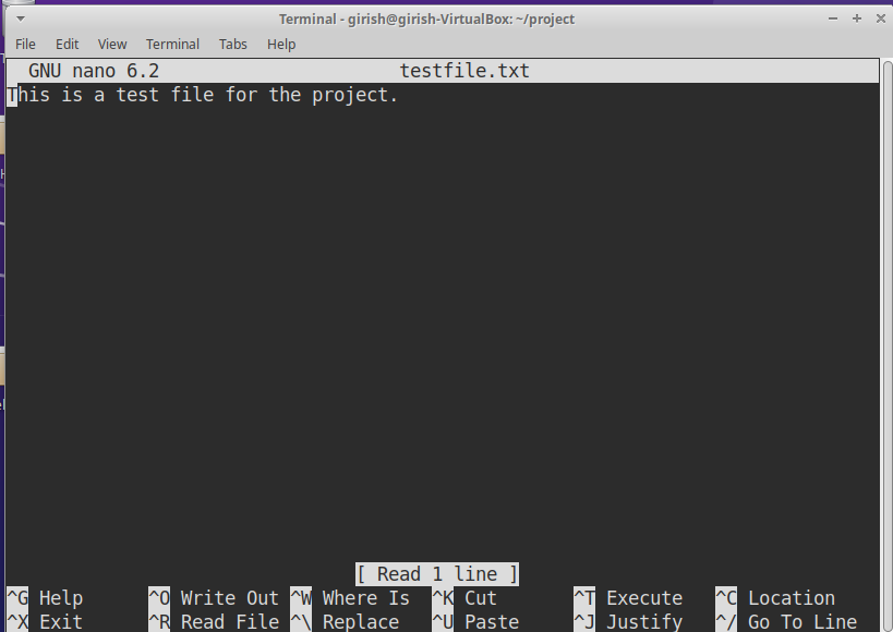 Figure 14: Open the testfile.txt and add some content and press Ctrl +o to save changes