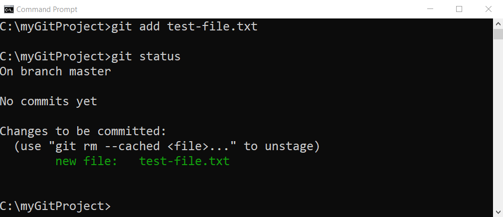 Figure 7: git status shows the staging area and new file is added successfully