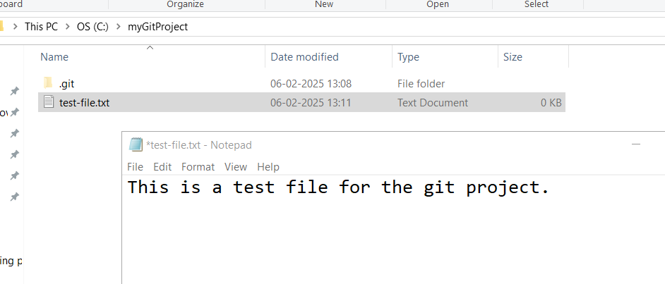 Figure 5: Create a text file called test-file.txt and add some content to it.