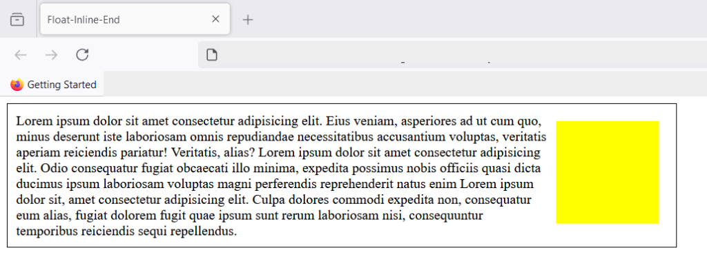 Figure 6: The  yellow box element is shifted to right end of the container where text direction is left-to-right(ltr)