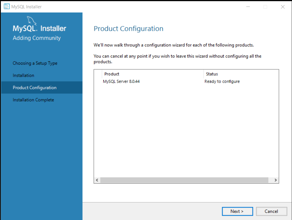 Figure 5 - MySQL Product Configuration Wizard